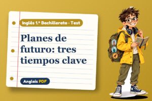 Test del futuro continuo y perfecto (1.º Bachillerato) con Leo, el viajero de Anglais PDF