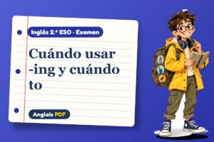 Examen de gerundio o infinitivo (2.º ESO) con Leo, el viajero de Anglais PDF