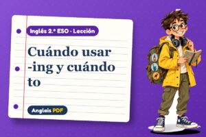 Lección de gerundio o infinitivo (2.º ESO) con Leo, el viajero de Anglais PDF