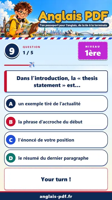 QCM anglais 1ère en vidéo : L’essai argumentatif