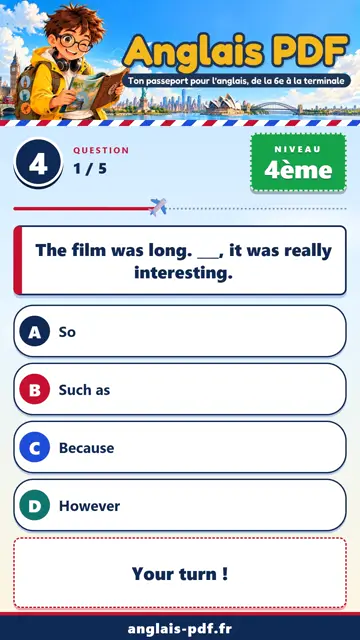 QCM anglais 4ème en vidéo : Connecteurs logiques