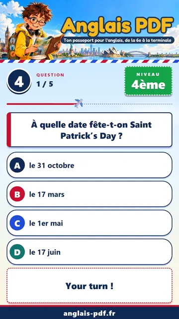 QCM anglais 4ème en vidéo : Les traditions irlandaises