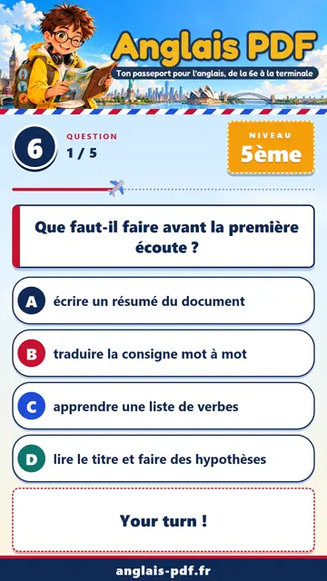 QCM anglais 5ème en vidéo : Comprendre un document audio
