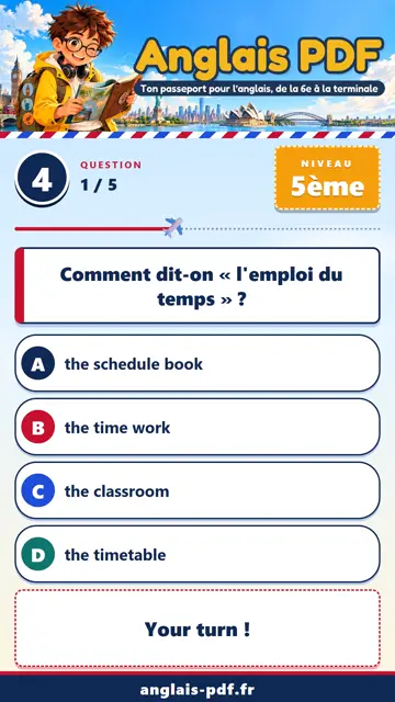 QCM anglais 5ème en vidéo : L’école et les loisirs