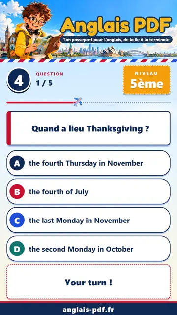 QCM anglais 5ème en vidéo : Les fêtes aux États-Unis