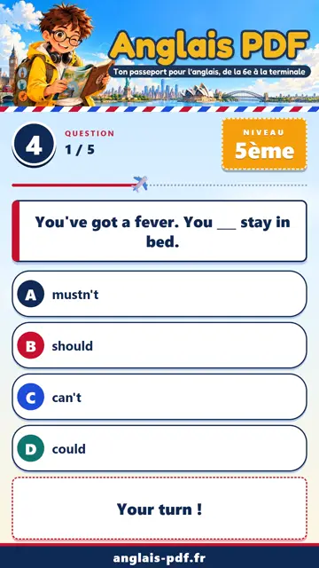 QCM anglais 5ème en vidéo : Should et could