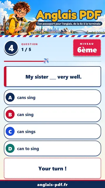 QCM anglais 6ème en vidéo : Can et can’t