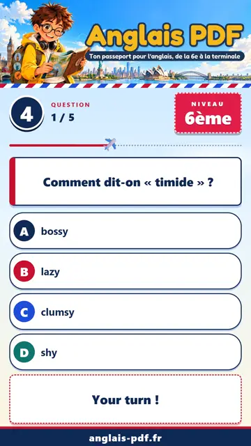 QCM anglais 6ème en vidéo : Caractère et émotions