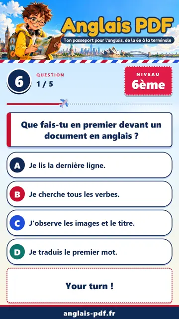 QCM anglais 6ème en vidéo : Comprendre un document court