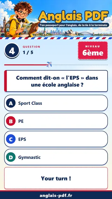 QCM anglais 6ème en vidéo : L’école et l’emploi du temps