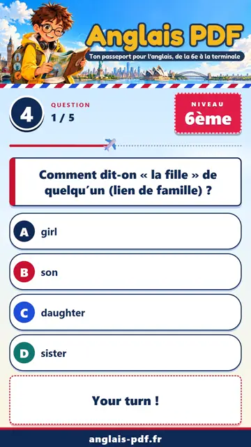 QCM anglais 6ème en vidéo : La famille