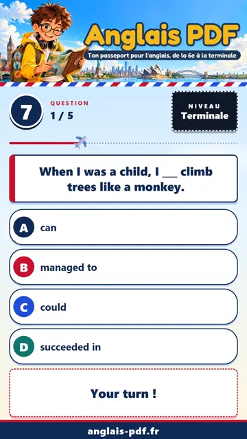 QCM anglais Terminale en vidéo : Could ou was able to